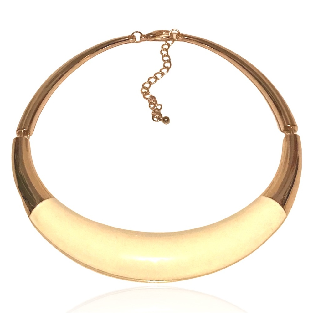 Enamel Gold Tone Choker With Adjustable Chain Cream